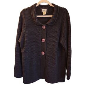 LL Bean Sweater Black XL Chunky Cardigan Womens Angora Cotton Blend Buttons